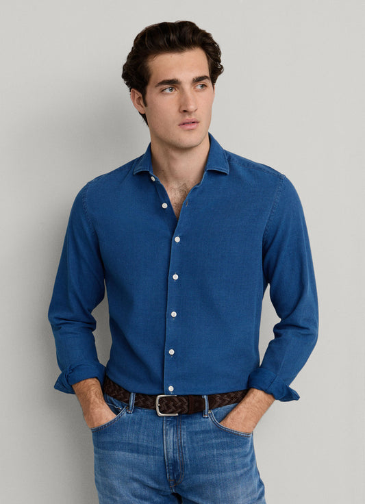 Tailored Fit Textured Denim Shirt