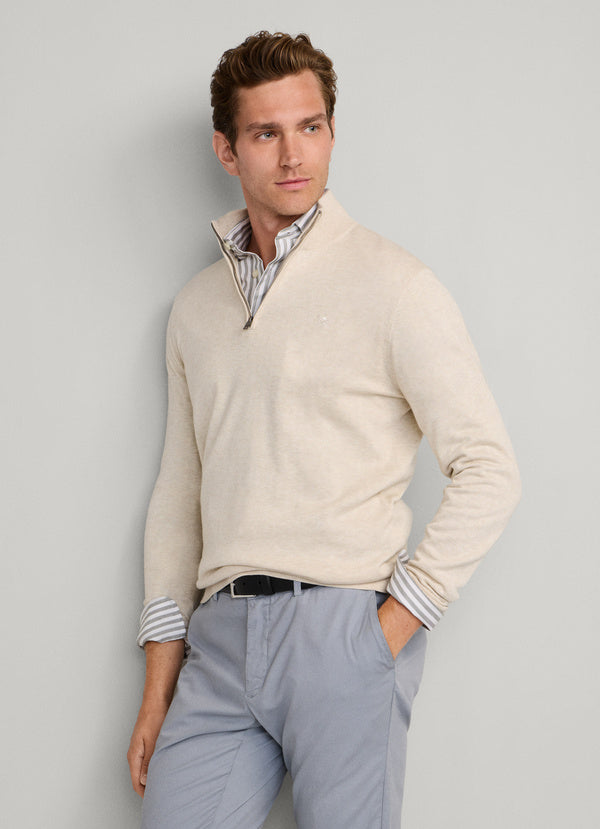 Cotton-Silk Quarter Zip Jumper
