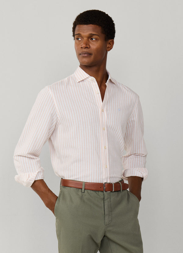 Tailored Fit Cotton-Linen Stripe Shirt