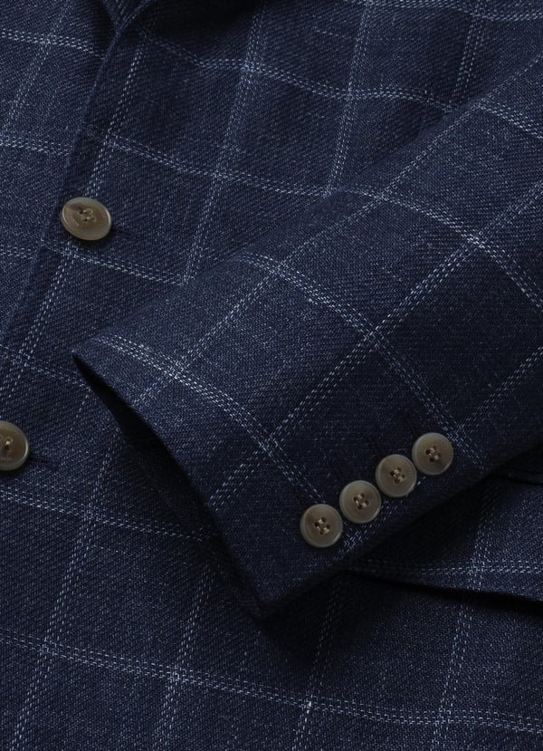 Linen-Cotton Windowpane Check Blazer