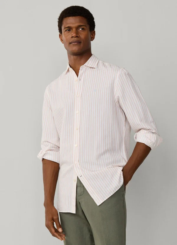Tailored Fit Cotton-Linen Stripe Shirt
