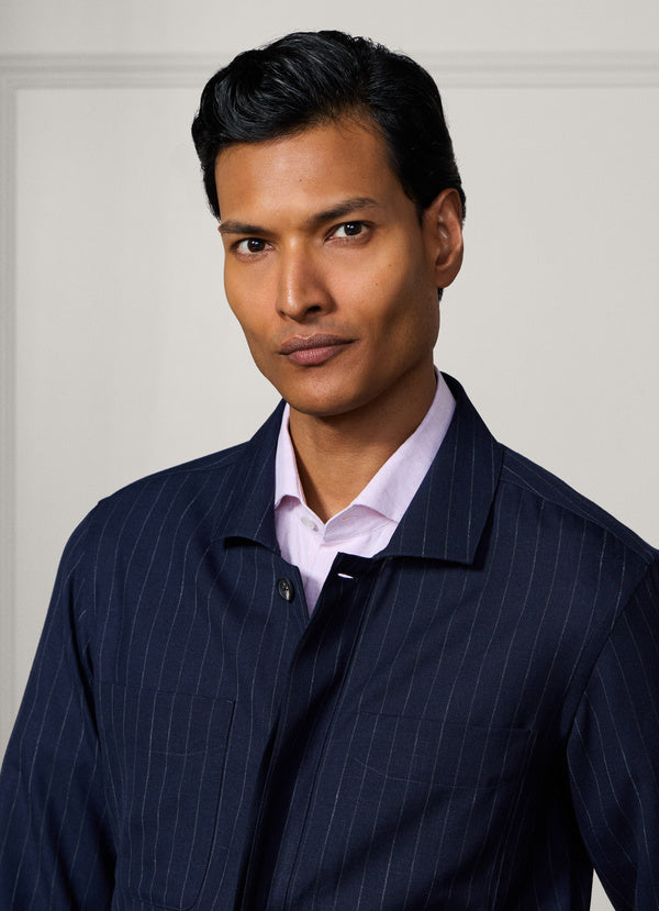 Wool-Silk Striped Overshirt - Woven In Italy