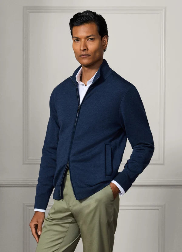 Merino Wool Interlock Full Zip Cardigan