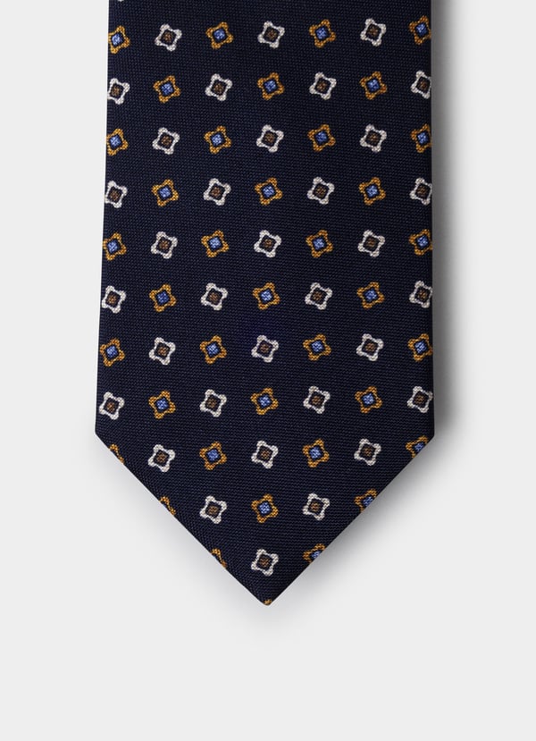 Geometric Motif Print Silk Tie