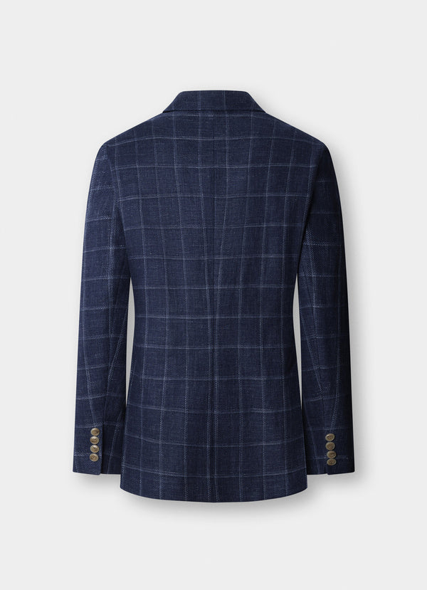 Linen-Cotton Windowpane Check Blazer