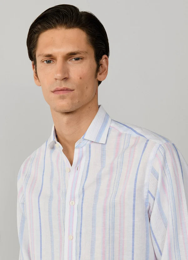 Tailored Fit Linen Blend Multi Stripe Shirt