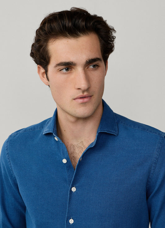 Tailored Fit Textured Denim Shirt