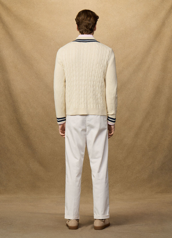 Cricket Cable Knit V-Neck Jumper