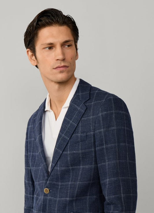 Linen-Cotton Windowpane Check Blazer
