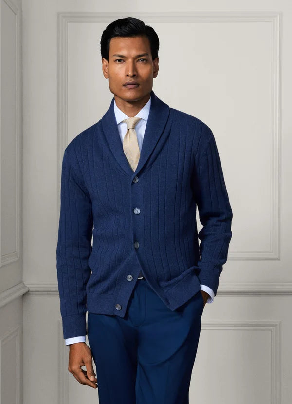 Cotton-Cashmere Rib Shawl Cardigan