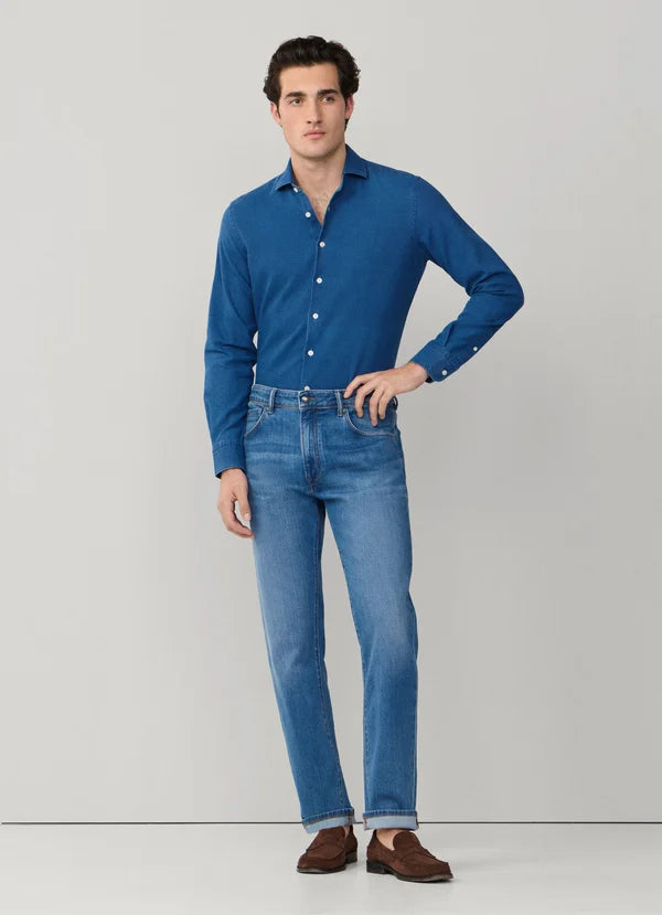 Tailored Fit Textured Denim Shirt