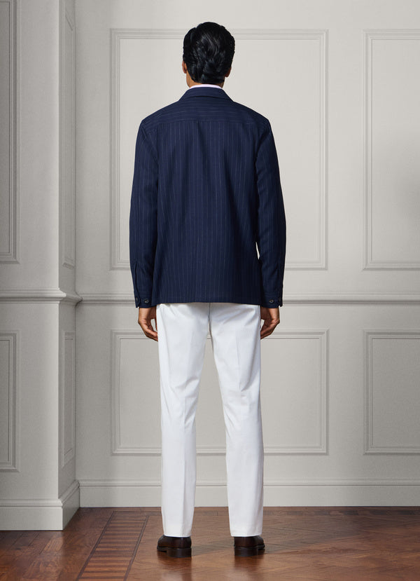 Wool-Silk Striped Overshirt - Woven In Italy