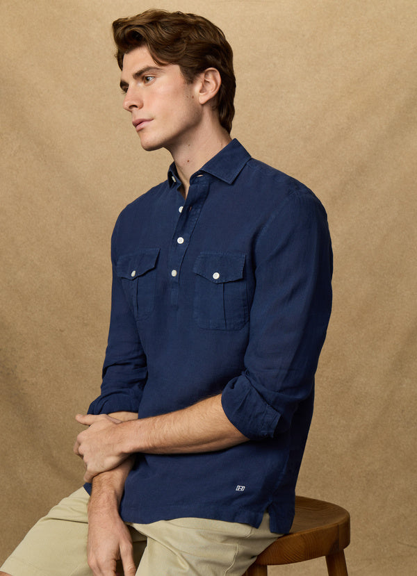 Classic Fit Linen Half Placket Shirt
