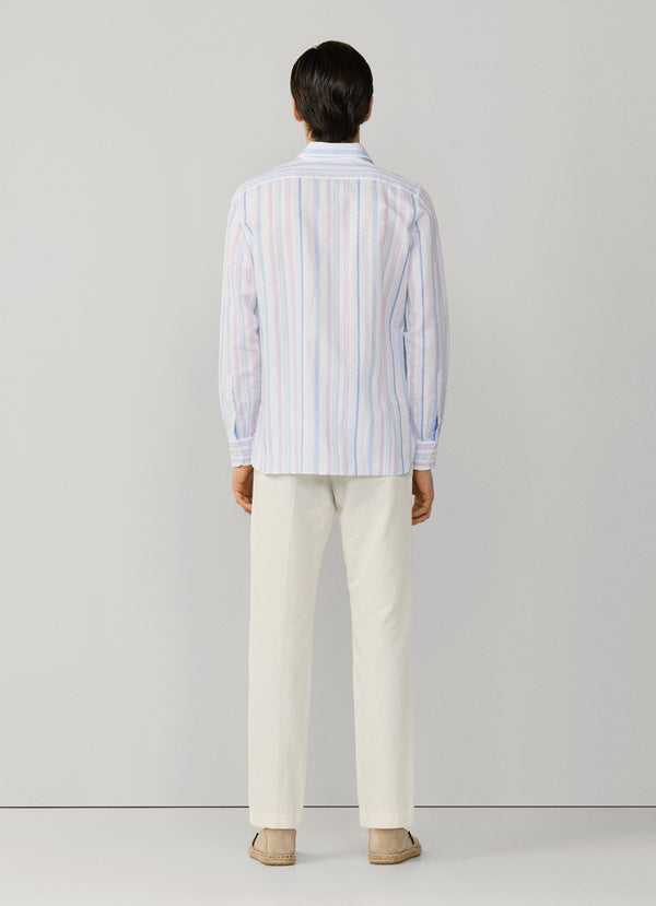 Tailored Fit Linen Blend Multi Stripe Shirt