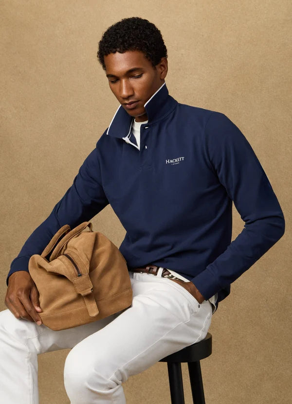 Classic Fit Branded Long Sleeve Polo