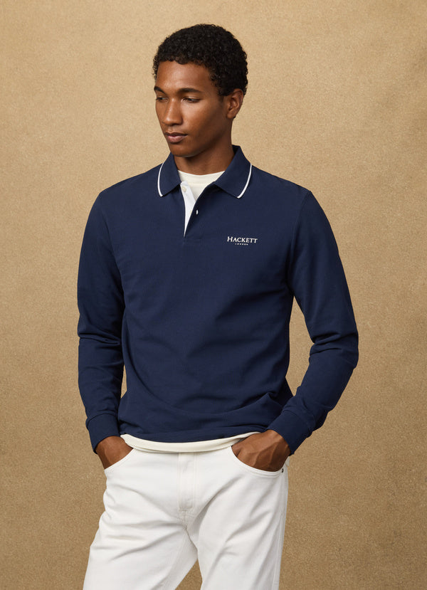 Classic Fit Branded Long Sleeve Polo