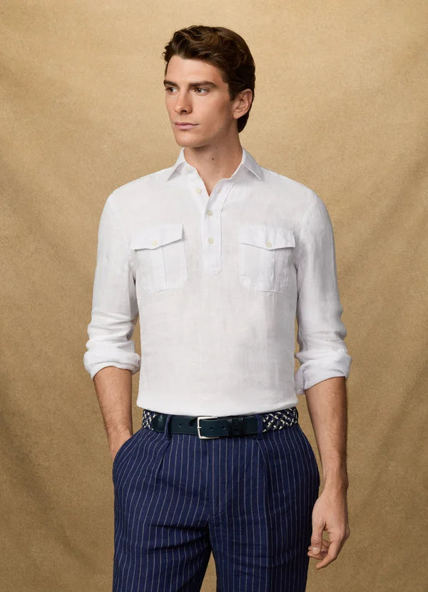 Classic Fit Linen Half Placket Shirt