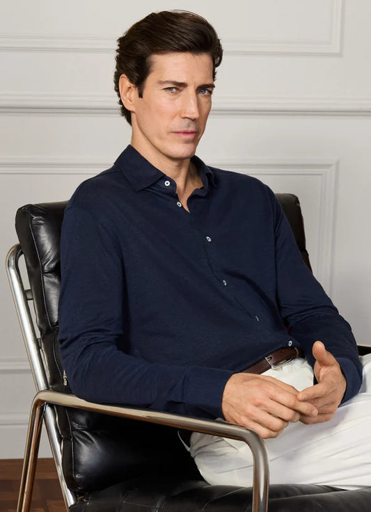 Classic Fit Linen Long Sleeve Shirt Polo
