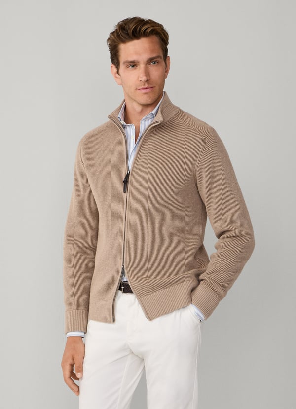 Wool-Cotton Bi-Colour Full-Zip Cardigan