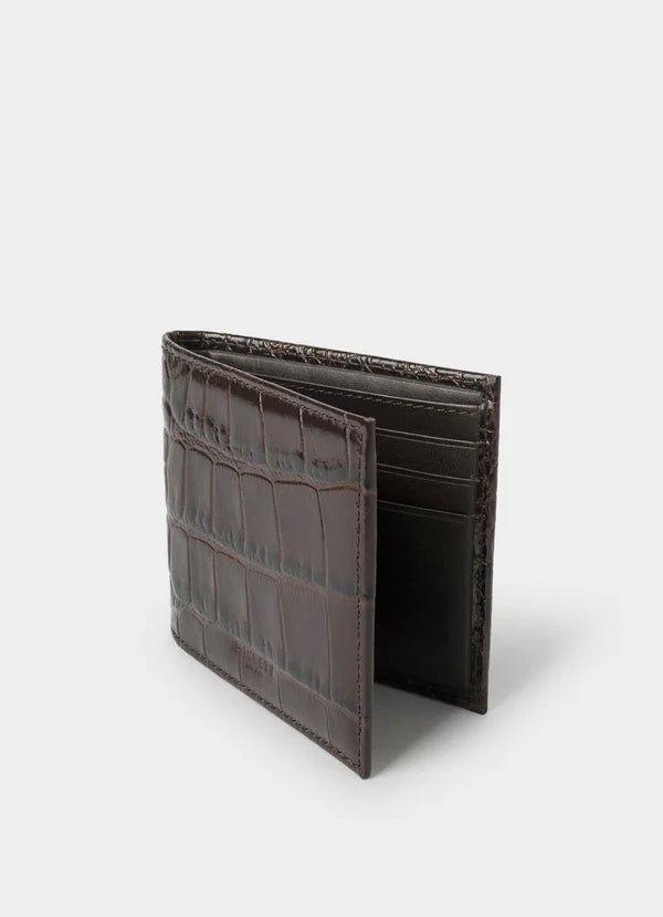 Leather Croc Stamped Billfold Wallet