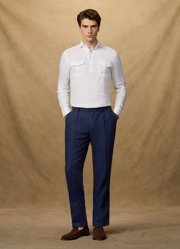 Classic Fit Linen Half Placket Shirt