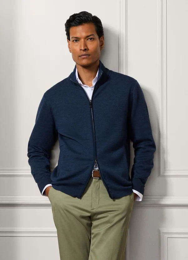 Merino Wool Interlock Full Zip Cardigan