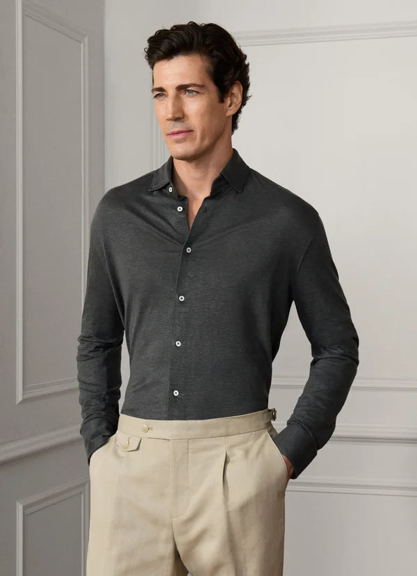 Classic Fit Linen Long Sleeve Shirt Polo