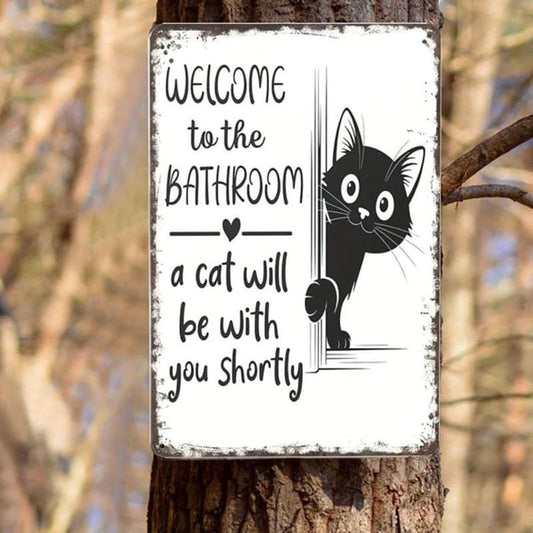 Vintage Highland Cow Aluminum Sign Black and White Bathroom Wall Decor