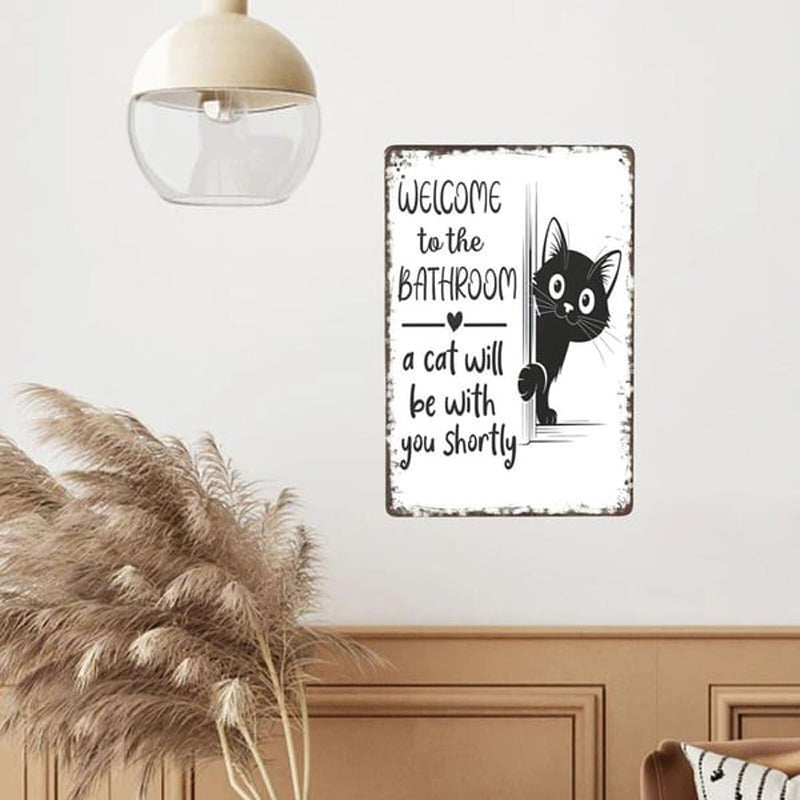Vintage Highland Cow Aluminum Sign Black and White Bathroom Wall Decor