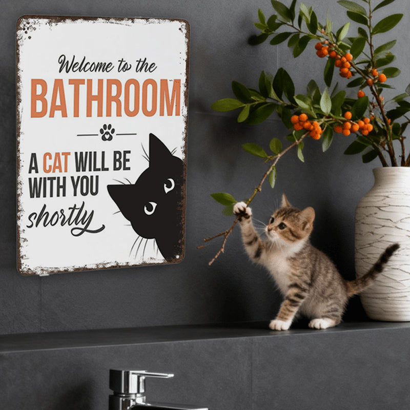 Vintage Highland Cow Aluminum Sign Black and White Bathroom Wall Decor