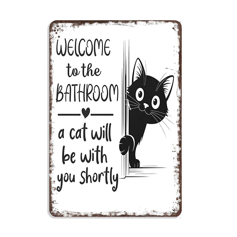 Vintage Highland Cow Aluminum Sign Black and White Bathroom Wall Decor