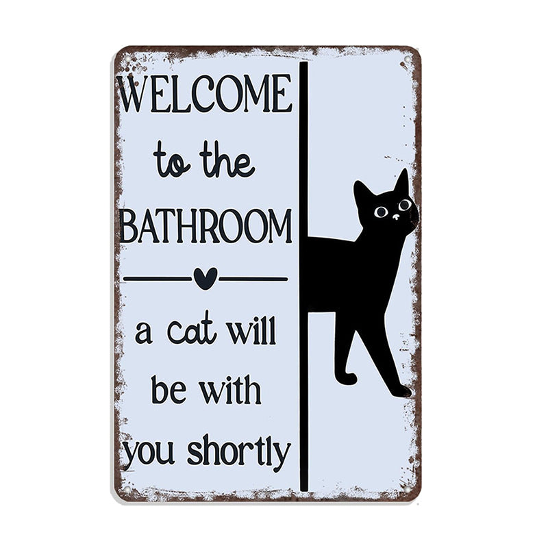 Vintage Highland Cow Aluminum Sign Black and White Bathroom Wall Decor