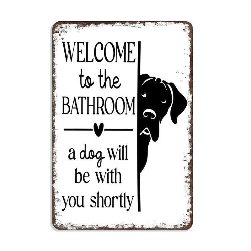 Vintage Highland Cow Aluminum Sign Black and White Bathroom Wall Decor