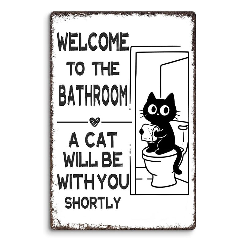 Vintage Highland Cow Aluminum Sign Black and White Bathroom Wall Decor