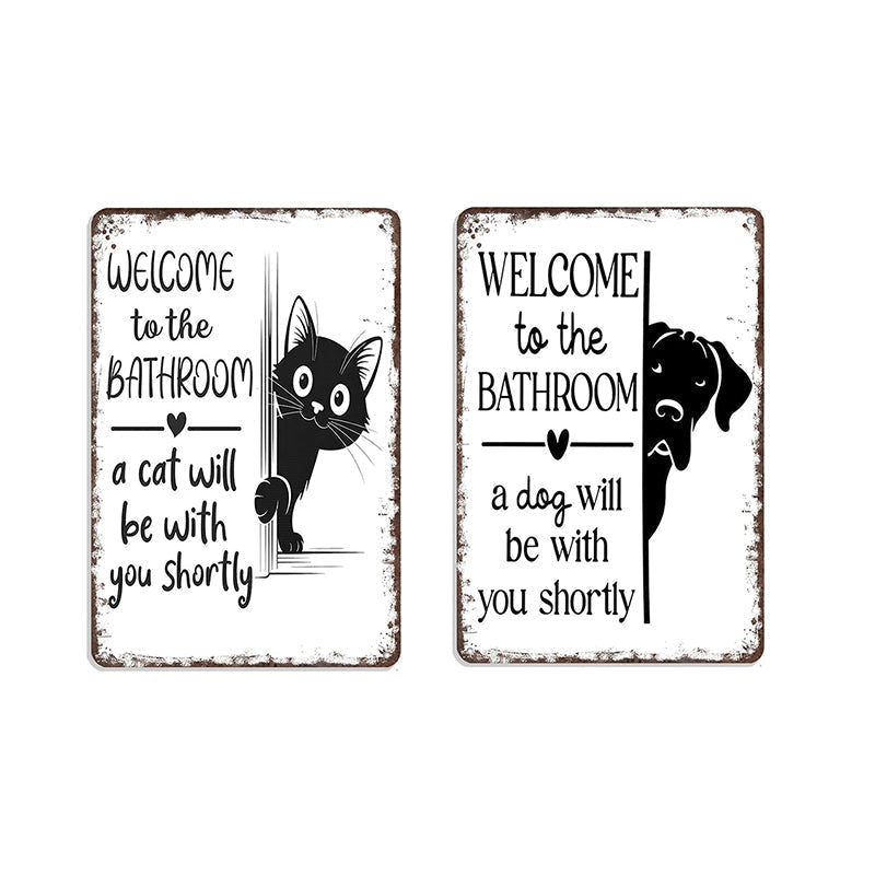 Vintage Highland Cow Aluminum Sign Black and White Bathroom Wall Decor