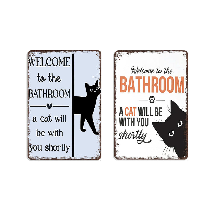 Vintage Highland Cow Aluminum Sign Black and White Bathroom Wall Decor