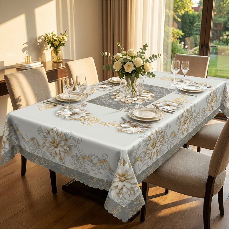 Elegant Waterproof Embossed Floral Tablecloth