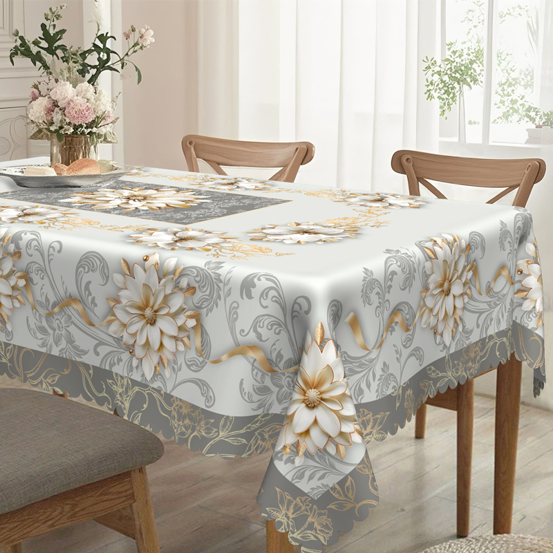 Elegant Waterproof Embossed Floral Tablecloth