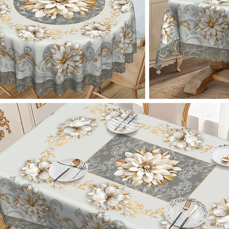 Elegant Waterproof Embossed Floral Tablecloth